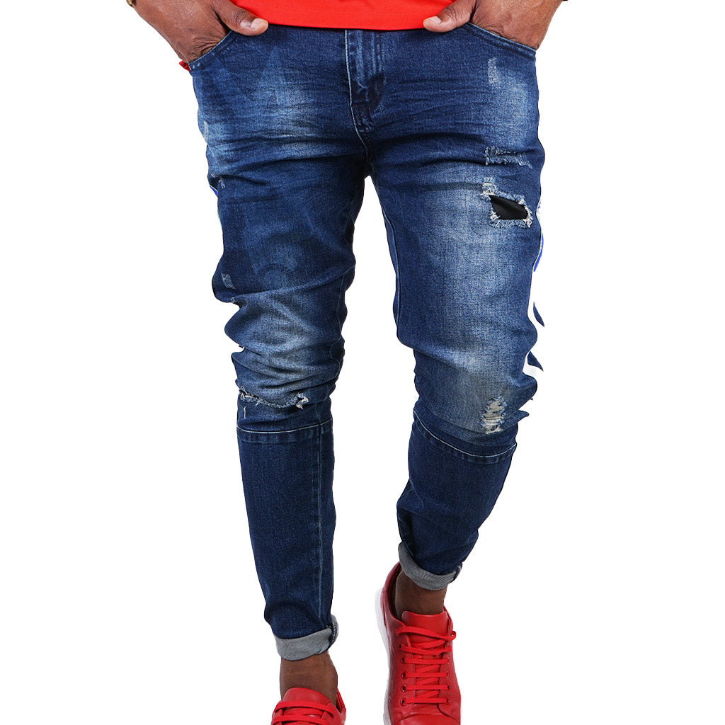 SPOGI African Collection Tapered Cut Blue Lesotho Jeans - Bogart Man
